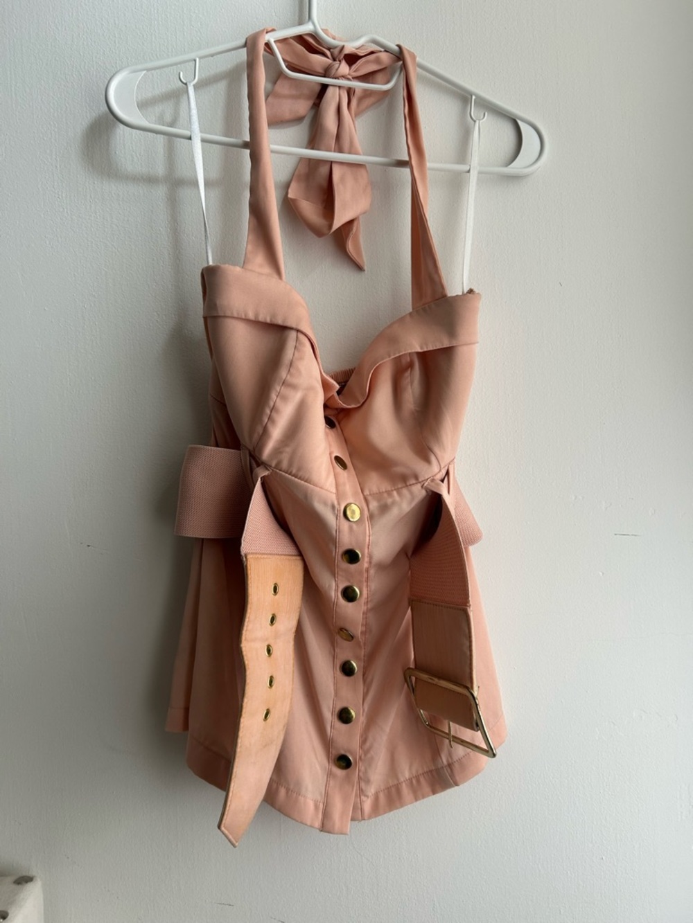 Peach Halter Top with Gold Button Detail
